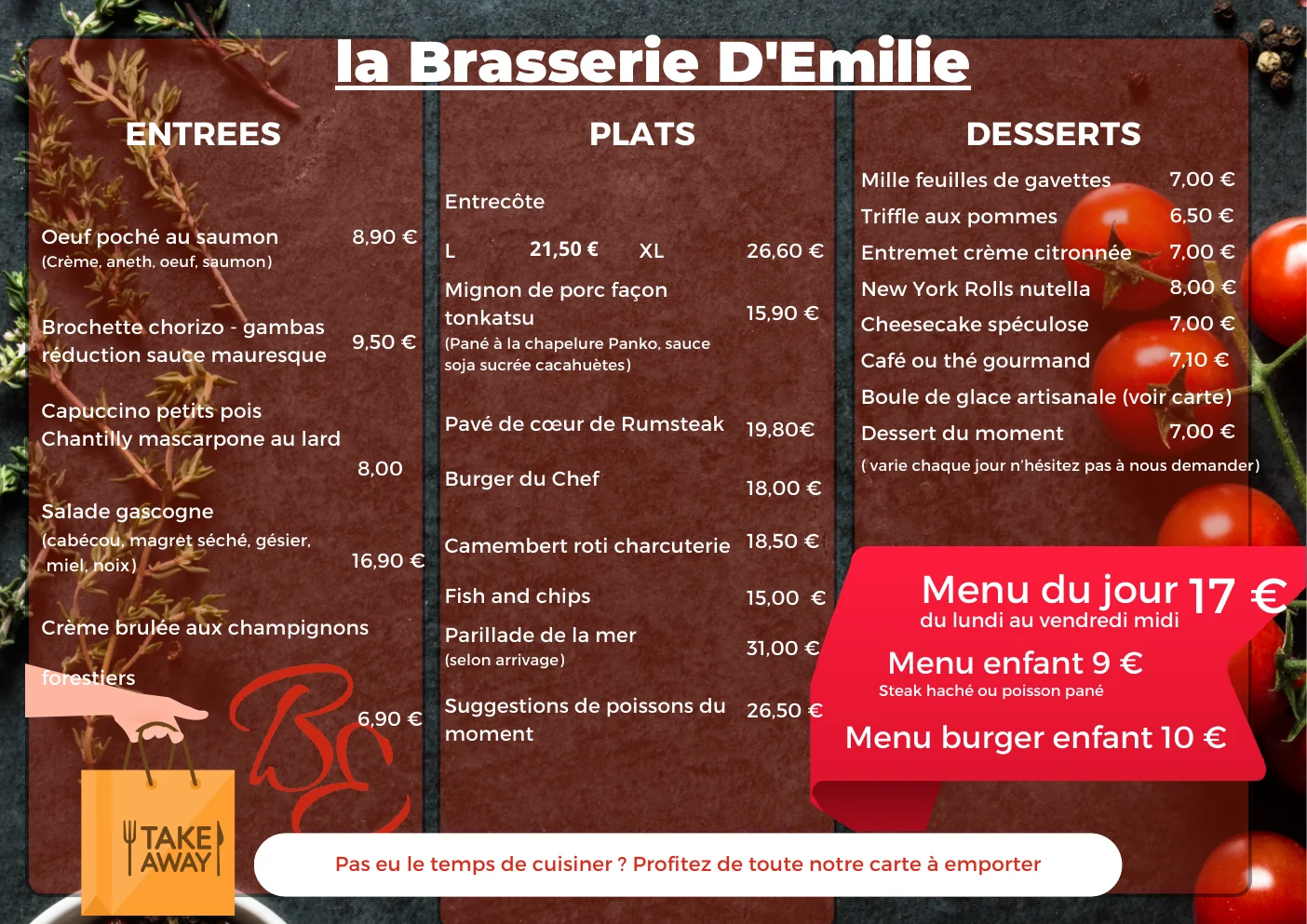 Aperçu de la carte de La Brasserie d'Émilie
